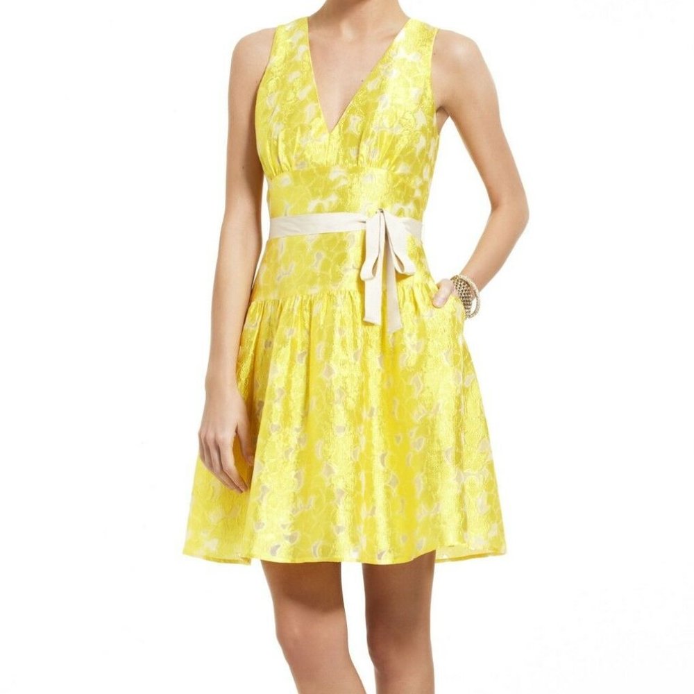 BCBGMAXAZRIA Yellow KATRINA JACQUARD COCKTAIL DRESS  SIZE 0